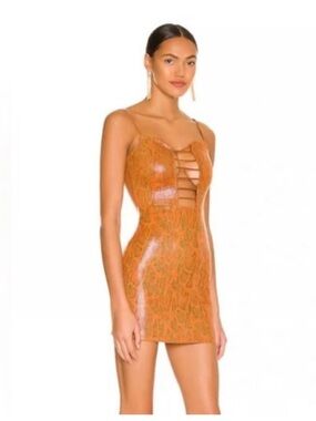 superdown Orange Faux-Snakeskin Strappy Mini Dress